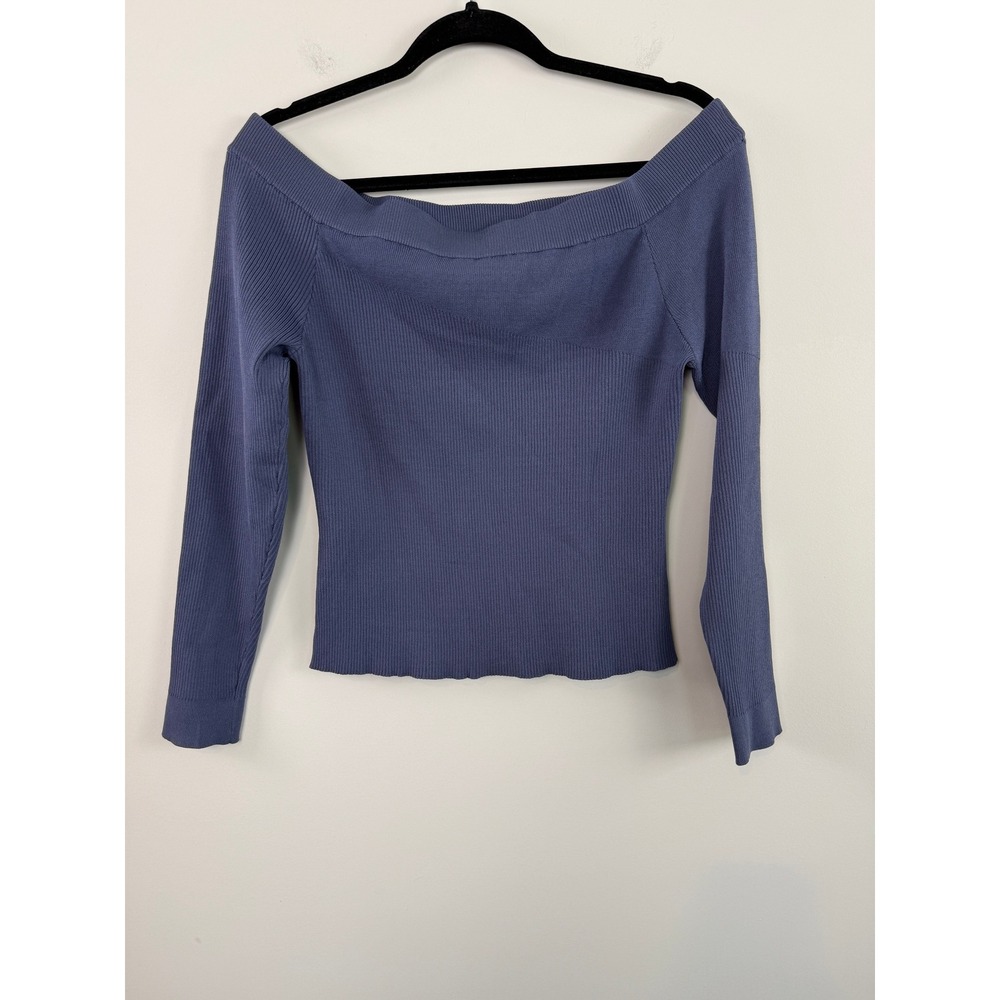 Soho Jeans NY & Co Sweater NWTs $60 Blue L Off The Shoulder Ribbed Knit Top